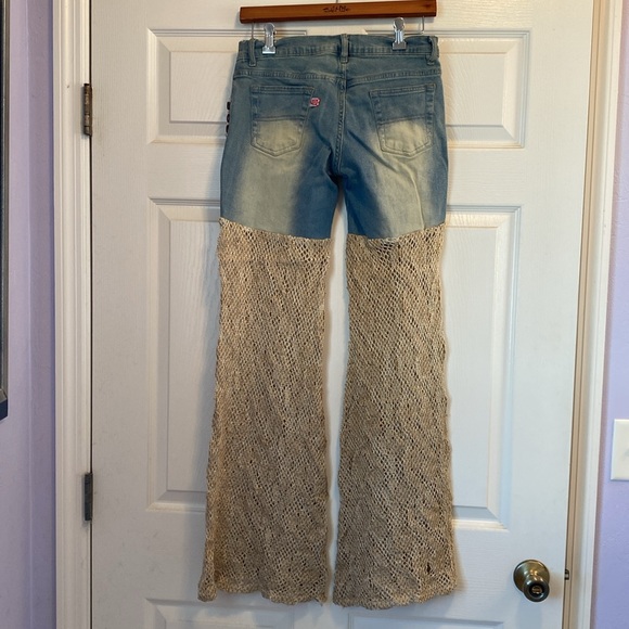 Felicatus Boho Denim and Crochet Flare Pants Sz: 44Eur - Picture 4 of 5